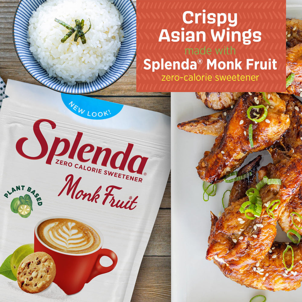 Splenda Monk Fruit Zero Calorie bag and recipe card for quick cooking