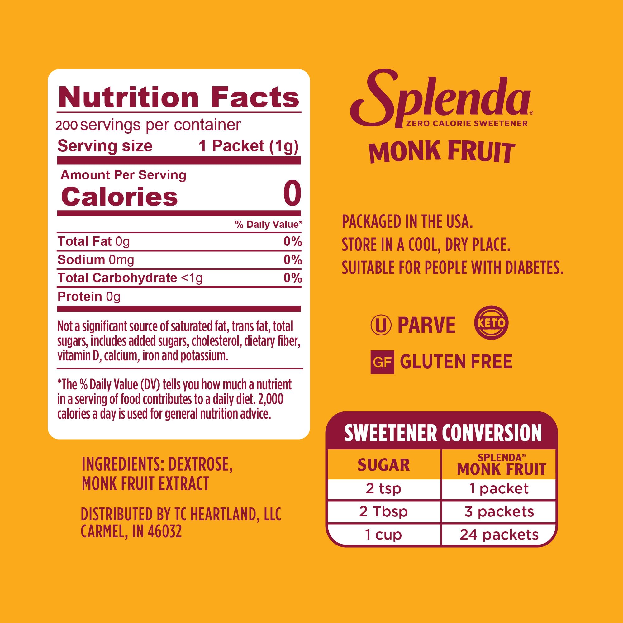 Packets of SPLENDA Monk Fruit Zero Calorie for on-the-go sweetness.