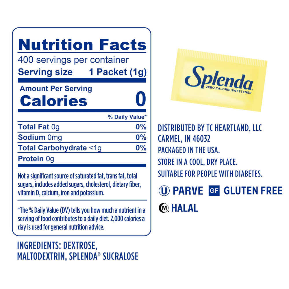 Splenda packets close-up highlight convenient servings for coffee