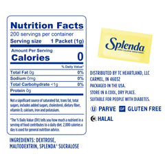 SPLENDA packets in a dispensing stand for quick coffee sweetening.