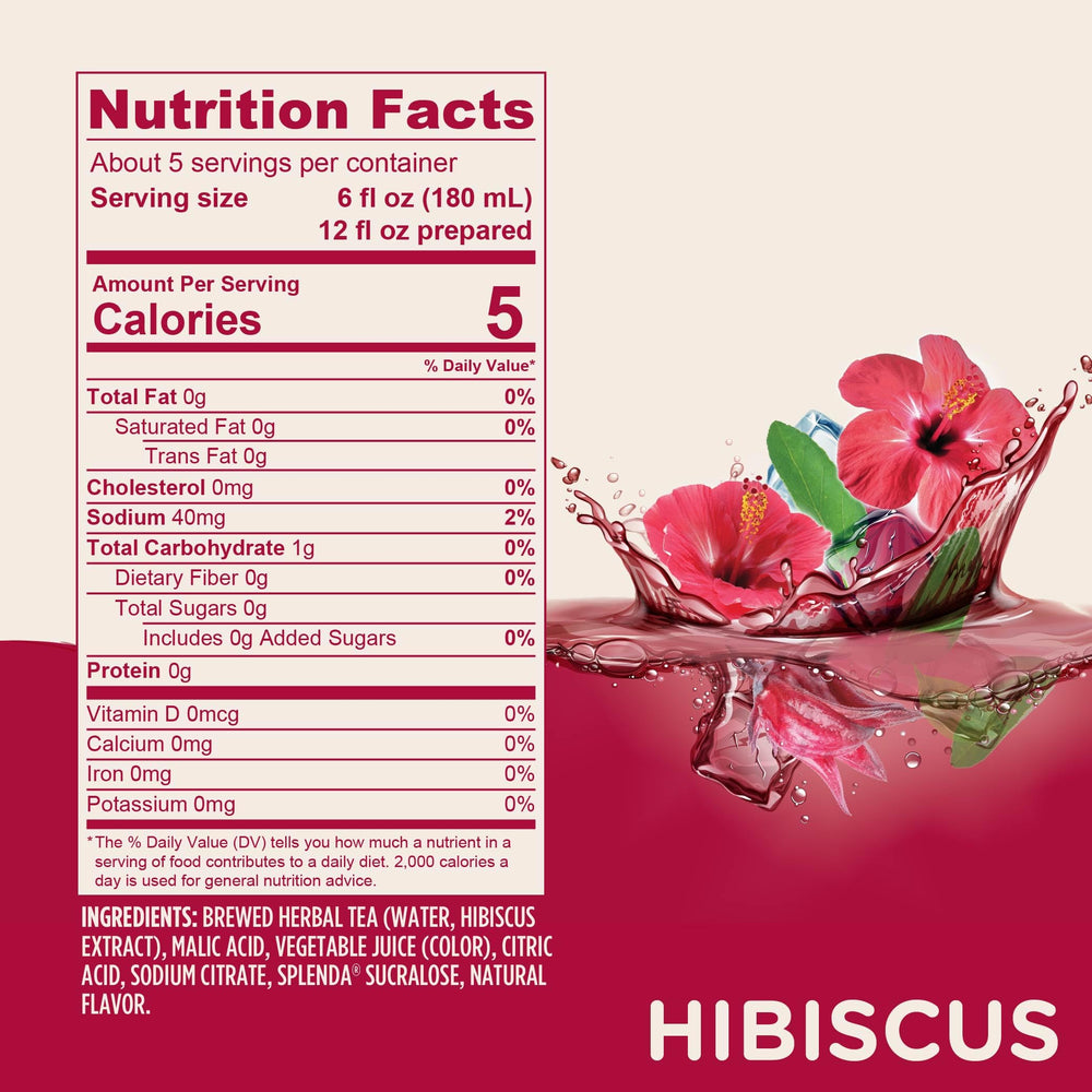 SPLENDA Premium Hibiscus Tea color shows rich amber notes for real brewed flavor.