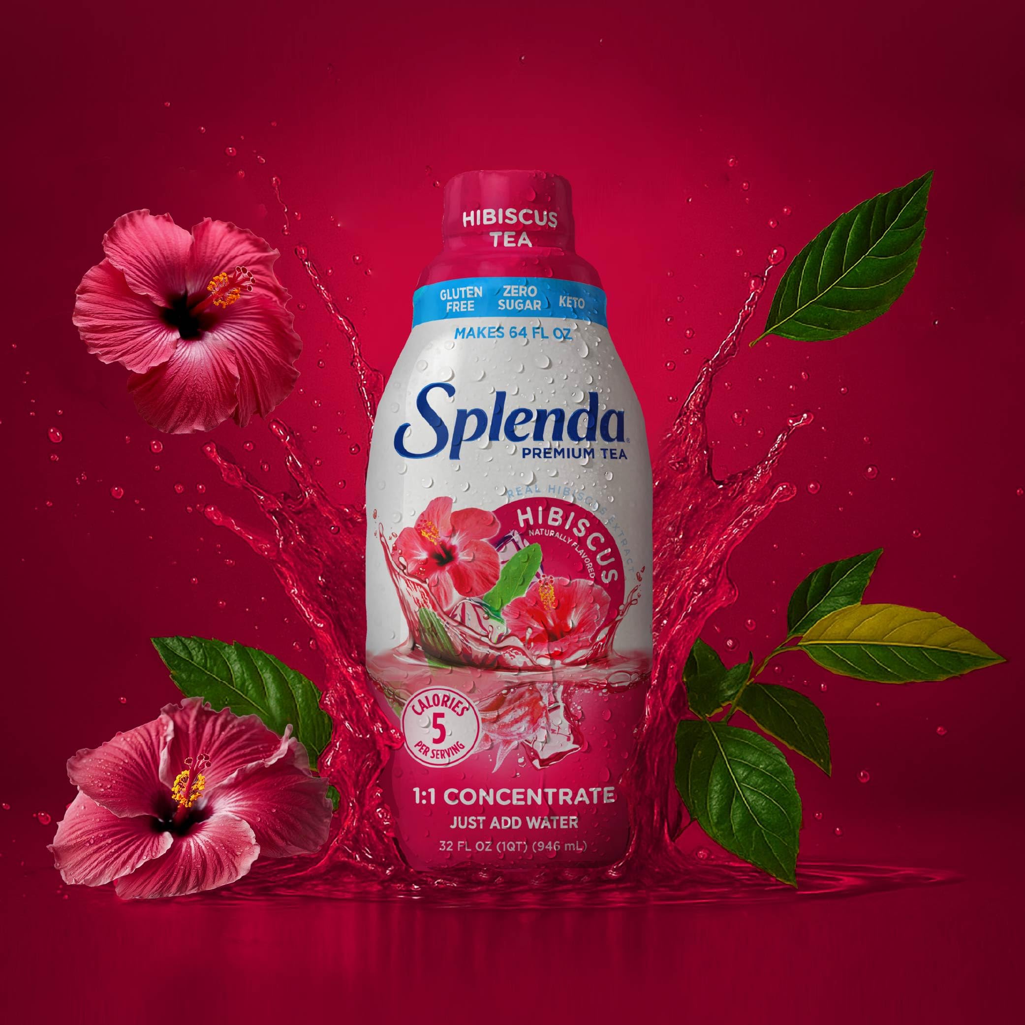 SPLENDA Premium Hibiscus Tea glass with lemon showcases a refreshing, ready-to-serve beverage.
