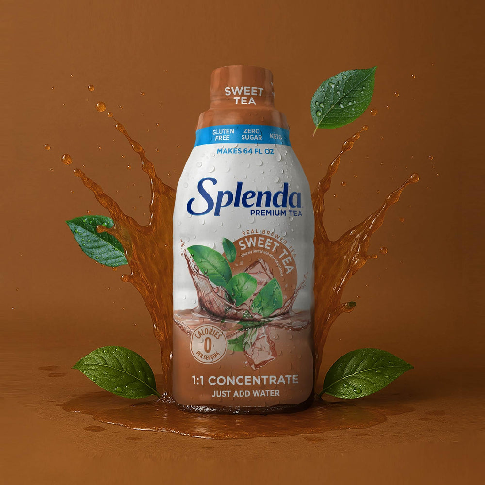 SPLENDA Premium Sweet Tea bottle on kitchen counter highlights gluten-free option