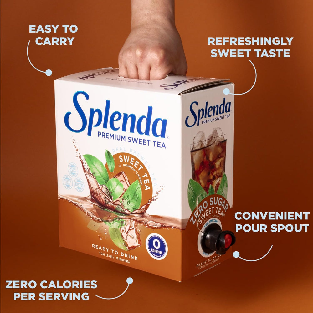 SPLENDA Premium Sweet Tea On Tap fridge-ready box stored in refrigerator.