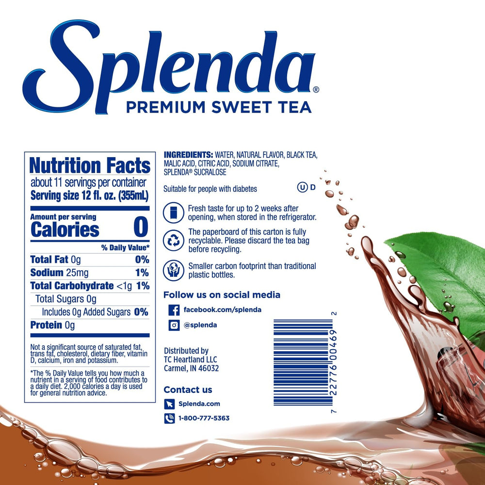 SPLENDA Premium Sweet Tea On Tap pour over glass highlights ready-to-chill convenience.