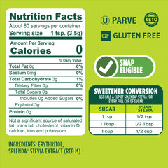 SPLENDA Stevia bag with measuring spoon highlights easy sugar replacement in recipes