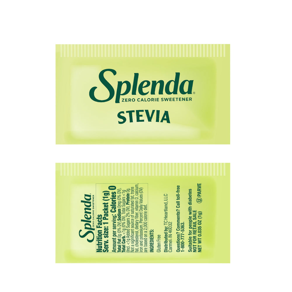 SPLENDA Stevia packets beside coffee for everyday use.