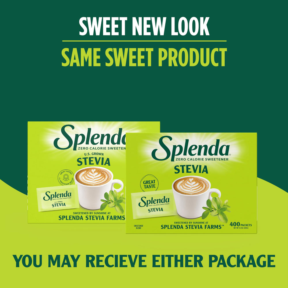 Close-up of SPLENDA farm-grown stevia leaves showing natural origin.