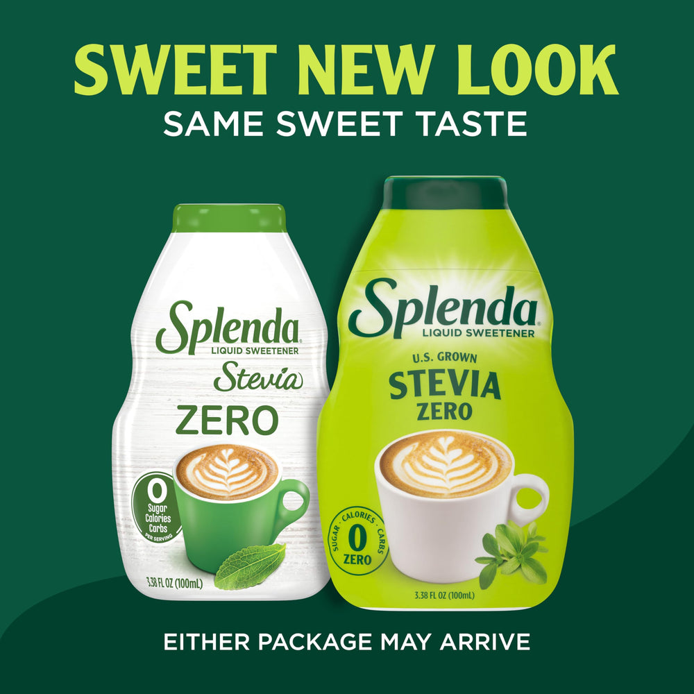 SPLENDA Stevia Liquid Drops dispensing close-up for precise drink sweetening
