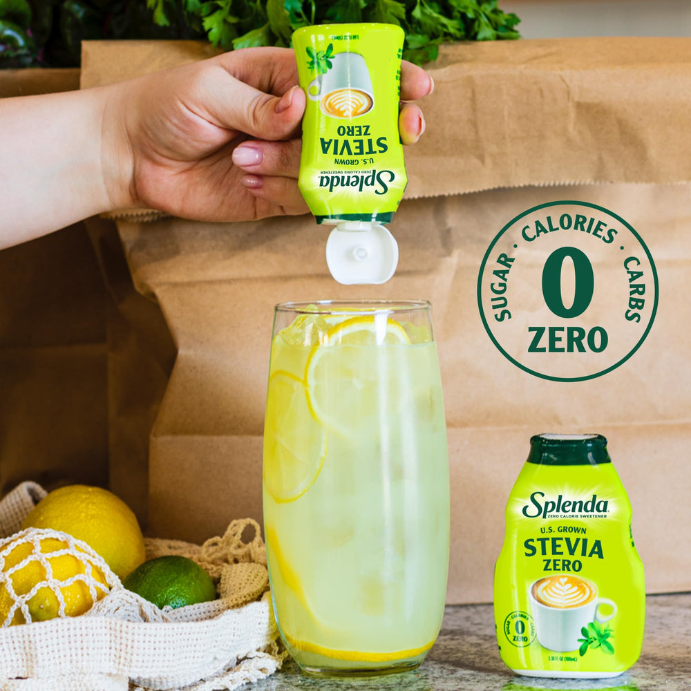SPLENDA Stevia Liquid Drops label highlighting zero calorie sweetness