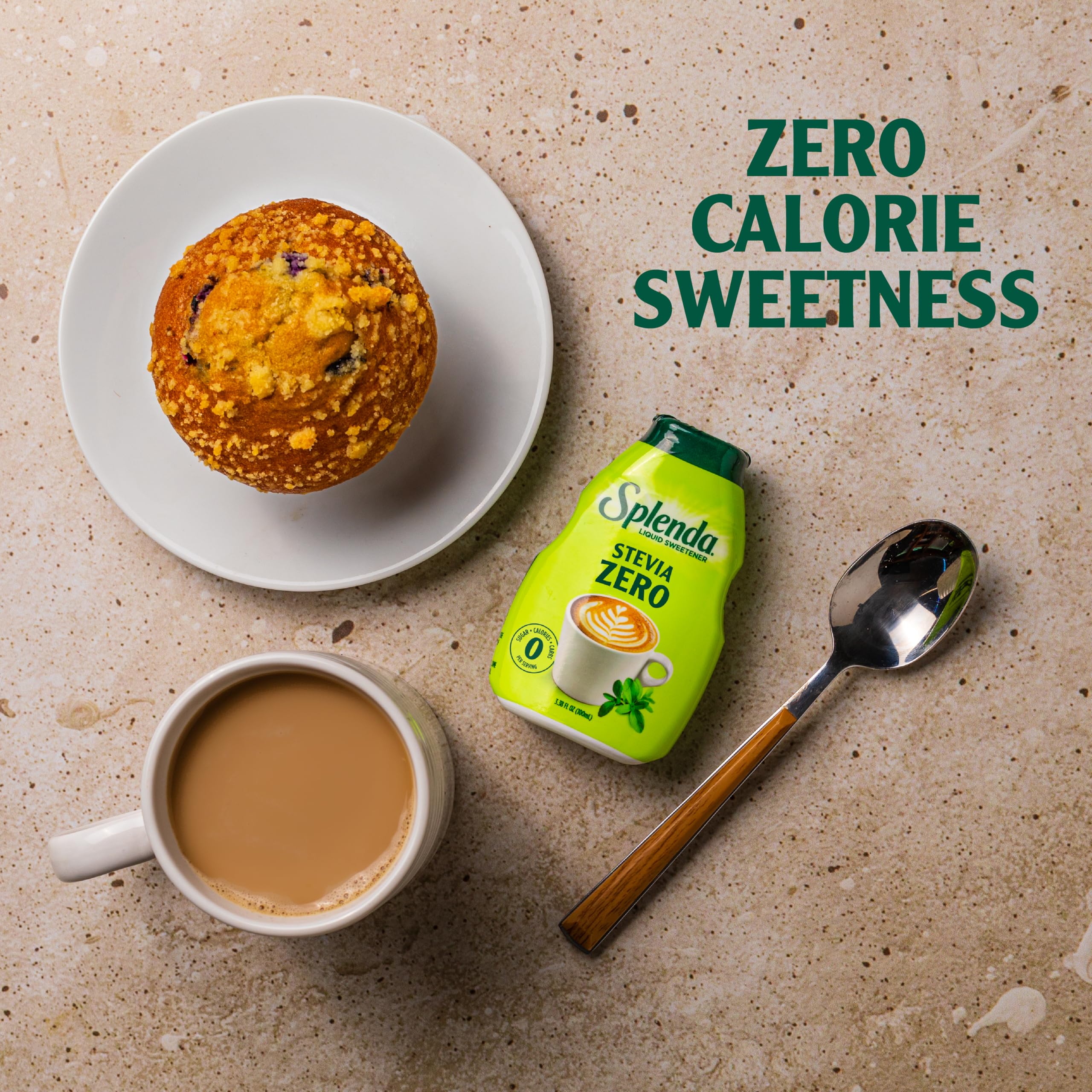 SPLENDA Stevia Liquid Drops being squeezed into coffee for keto-friendly sweetness