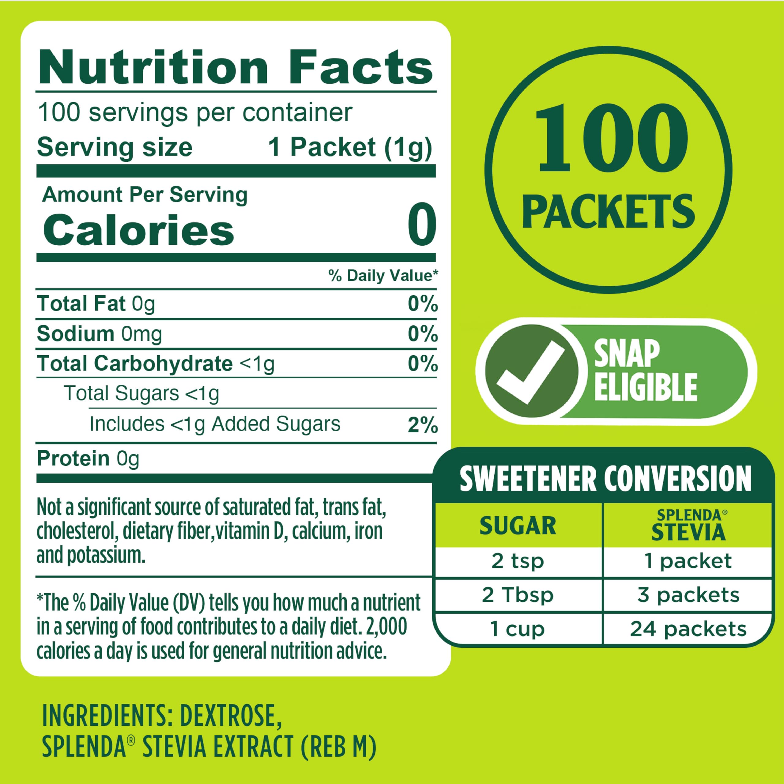 SPLENDA Stevia packaging box shown for everyday kitchen sweetening.