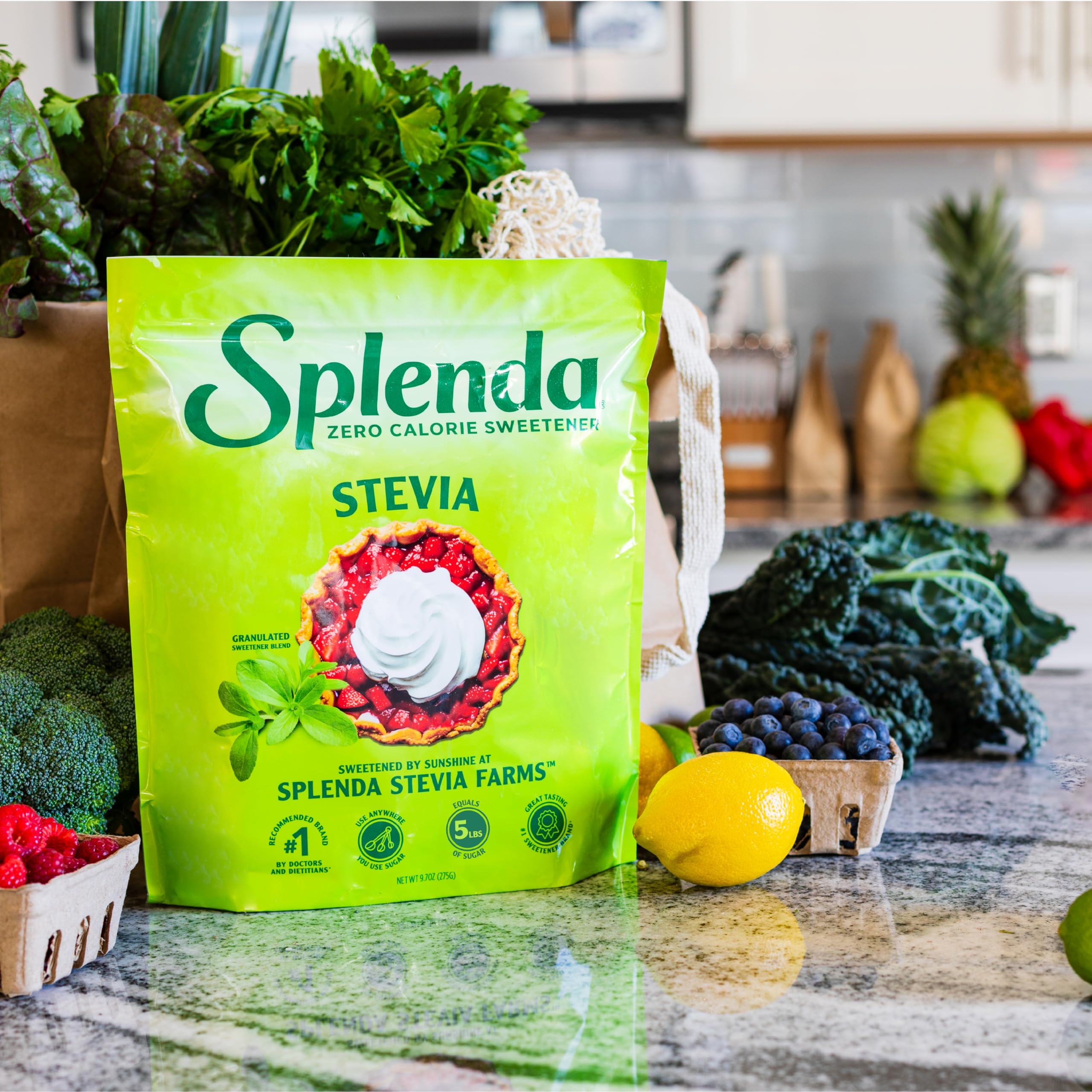 SPLENDA Stevia packaging front highlighting zero calories