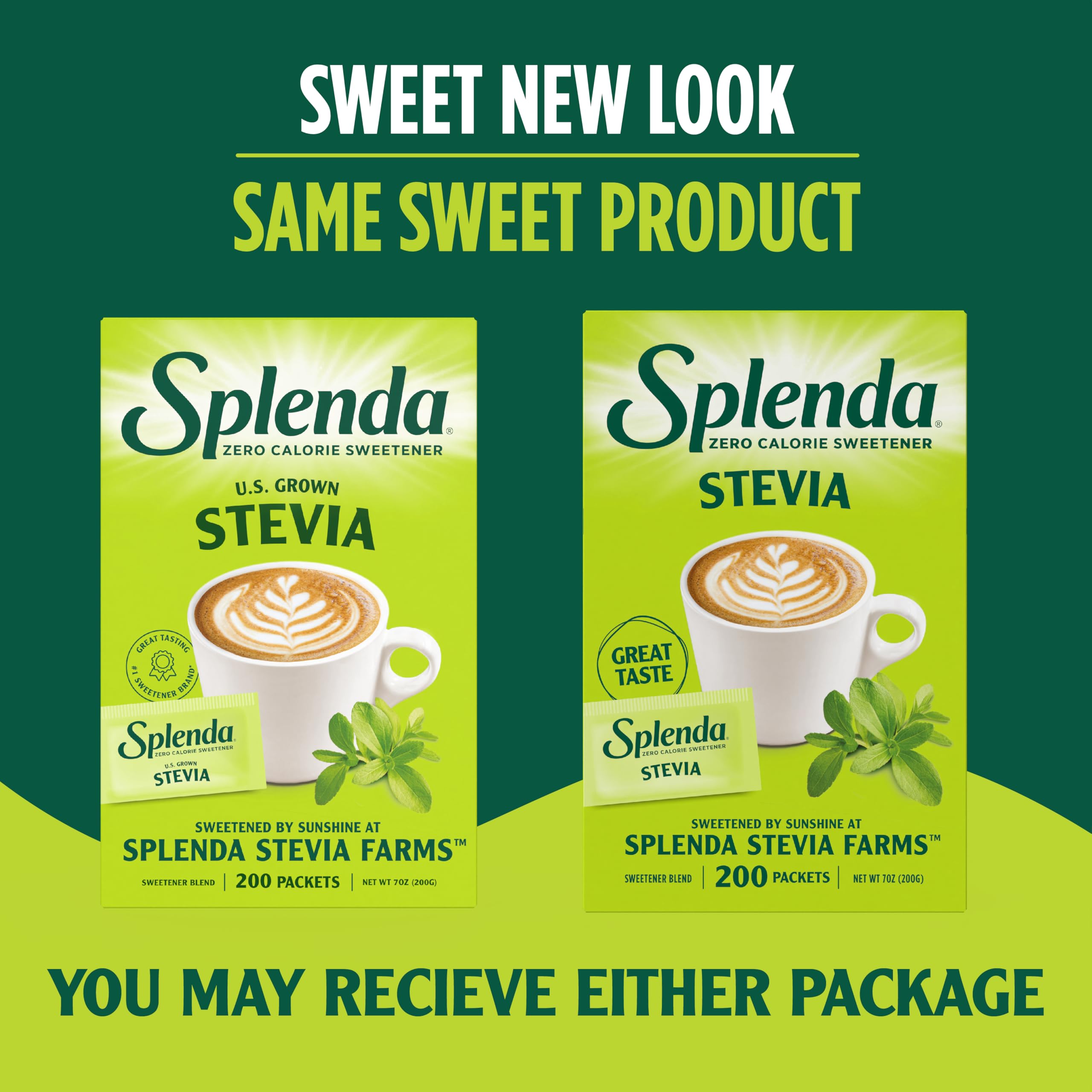 SPLENDA Stevia packets in a coffee cup for convenient sugar-free sweetness