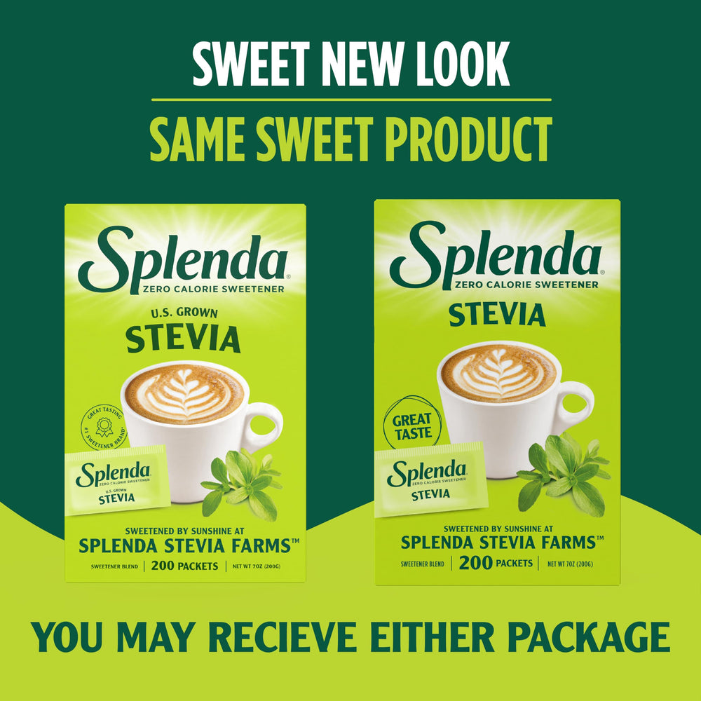 SPLENDA Stevia packets in a coffee cup for convenient sugar-free sweetness