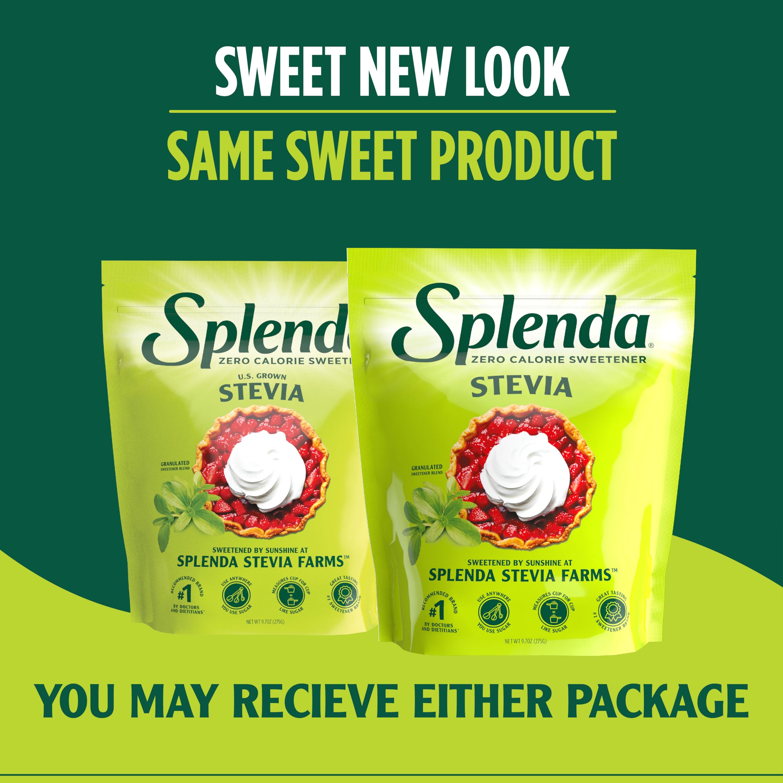 SPLENDA Stevia pouring into coffee highlighting zero-calorie sweetness