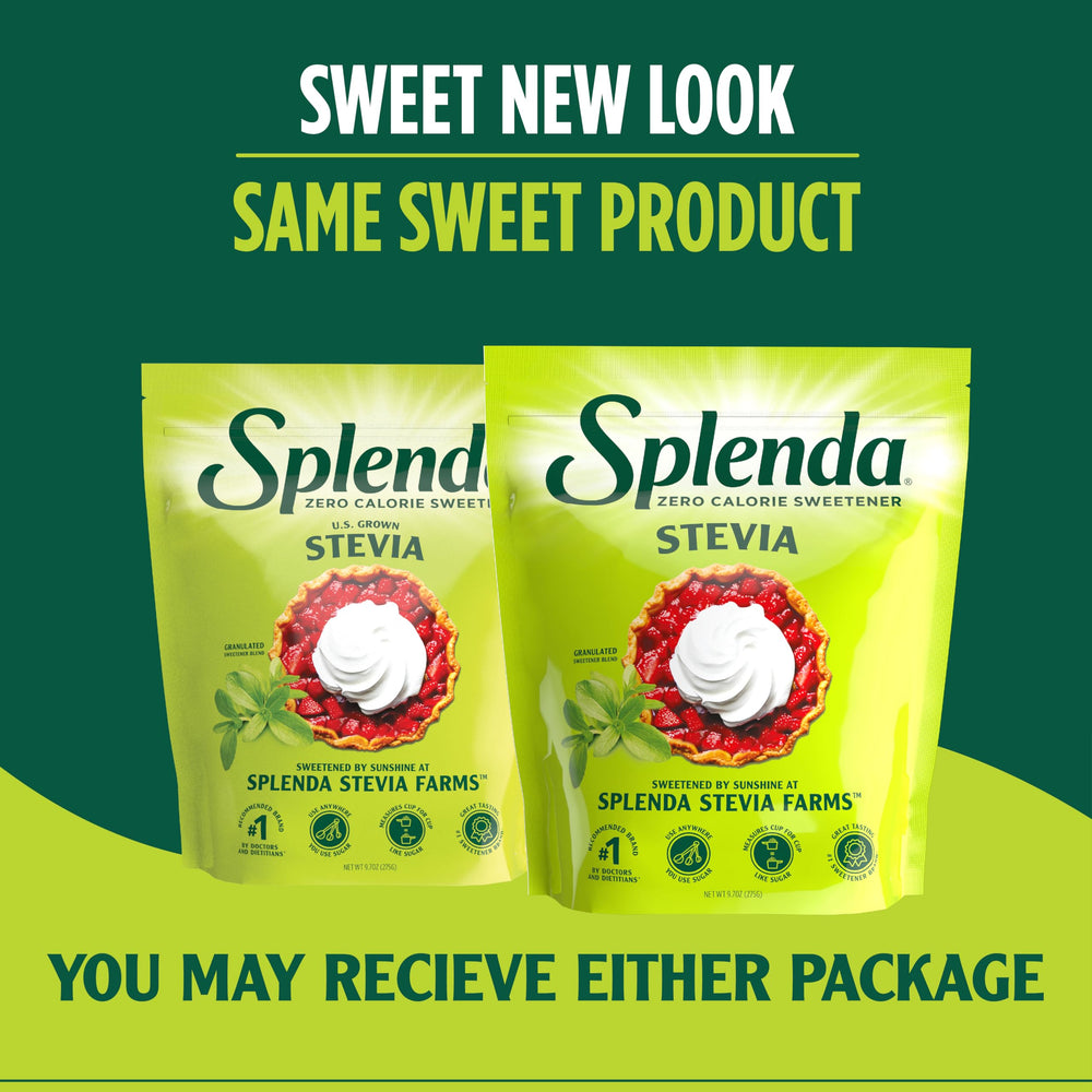 SPLENDA Stevia pouring into coffee highlighting zero-calorie sweetness