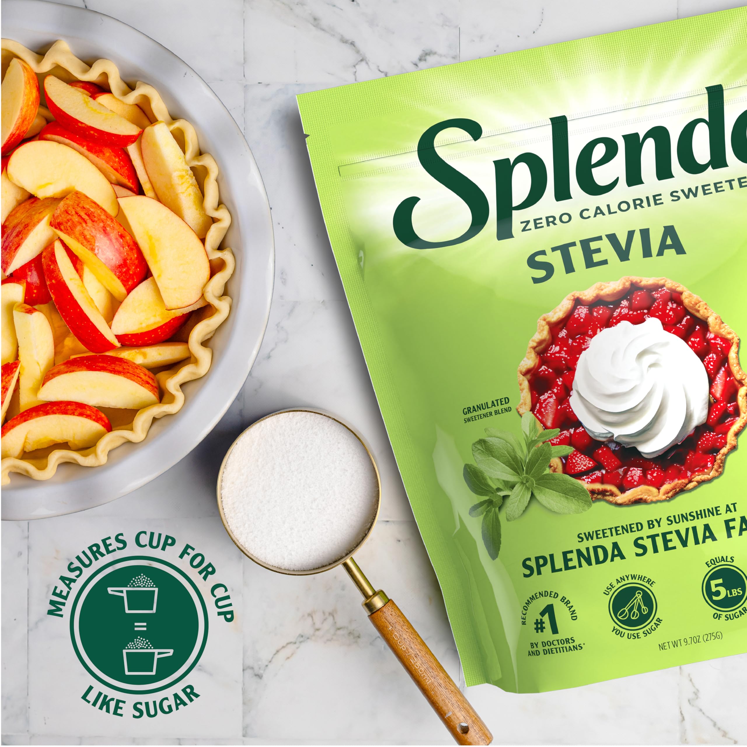 SPLENDA Stevia powder close-up showing Reb D-rich sweetness