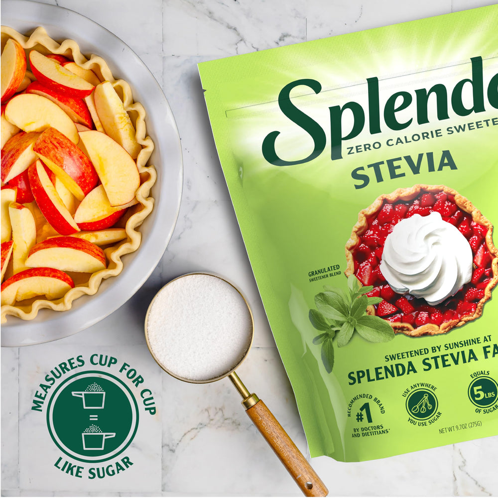SPLENDA Stevia powder close-up showing Reb D-rich sweetness