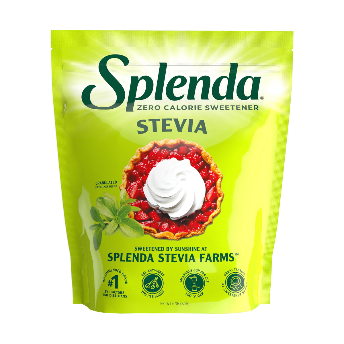 SPLENDA Stevia zero-calorie baking powder close-up for sugar-free baking