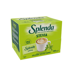SPLENDA Stevia zero-calorie packets front view for convenient sweetness.