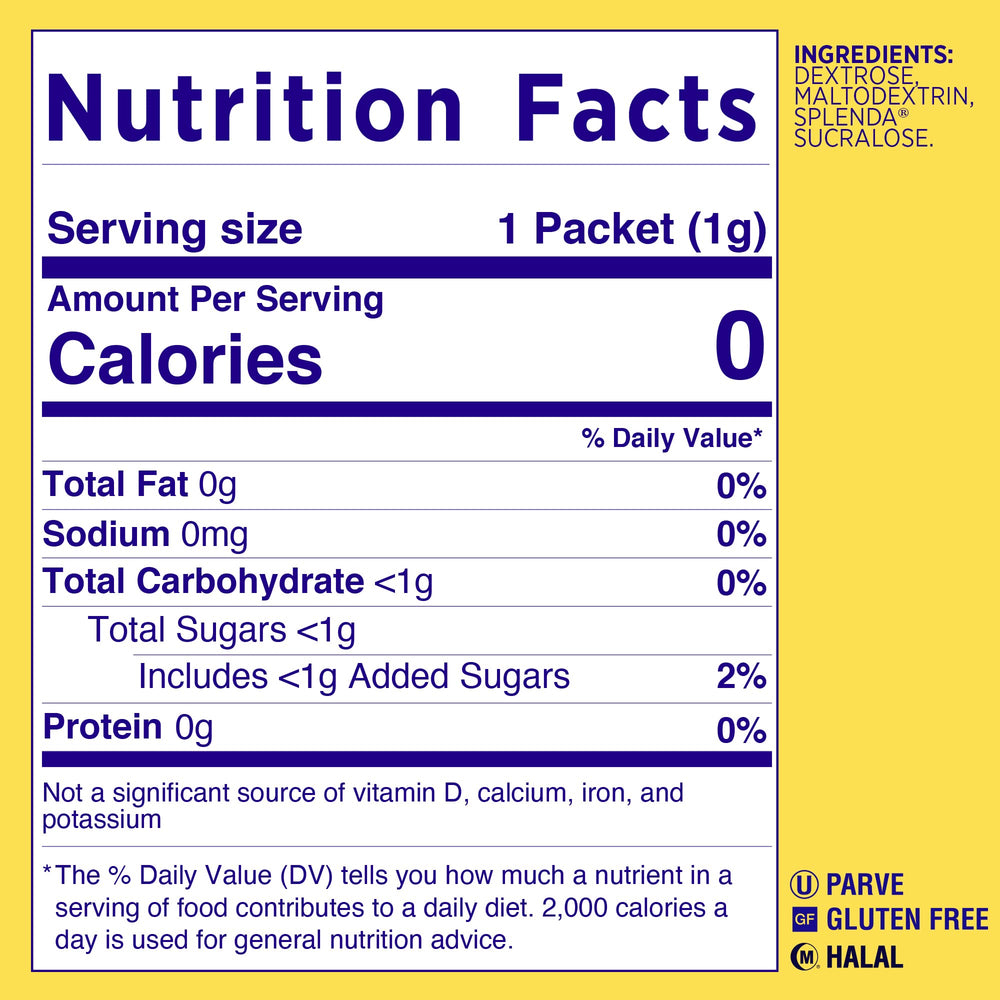 Dispensing Splenda packets, a zero-calorie option for hot and cold drinks.