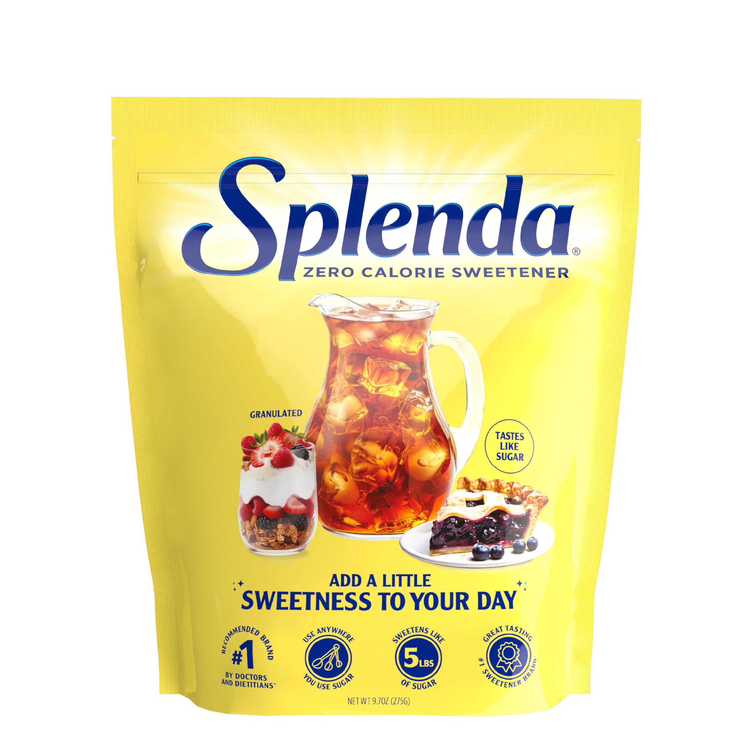 SPLENDA zero-calorie carton for everyday sugar replacement in beverages.