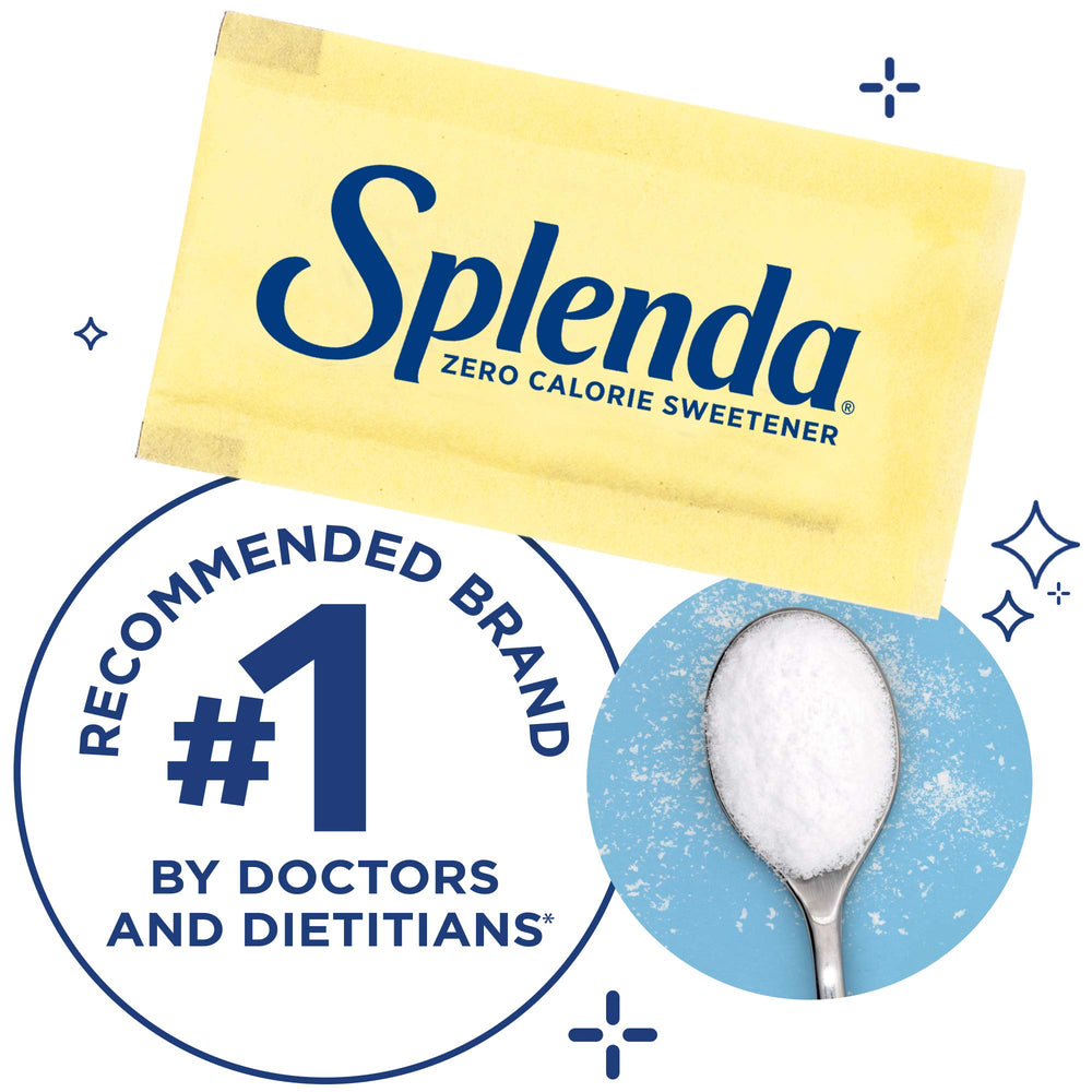 SPLENDA zero calorie packets in tea, smooth flavor with zero carbs.