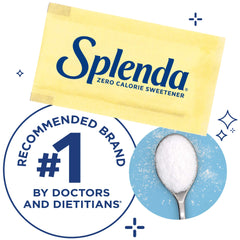 SPLENDA zero calorie packets in tea, smooth flavor with zero carbs.