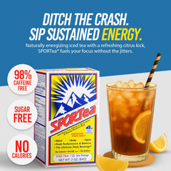 SPORTEA SPORTea glass with citrus flavor illustrating thirst-quenching refreshment after activity