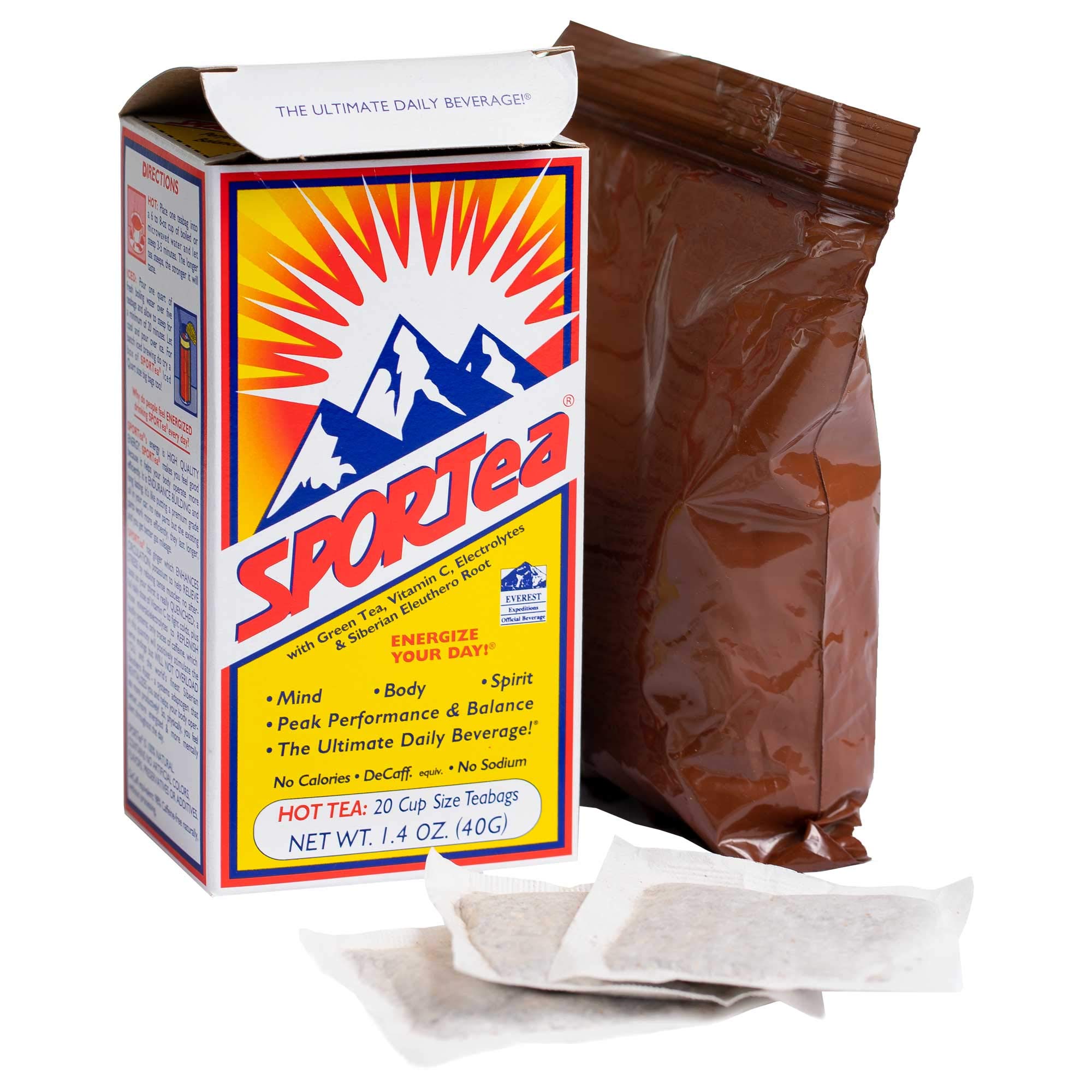 SPORTEA Hot tea bags pack ready to brew for a quick, zero-calorie cup.