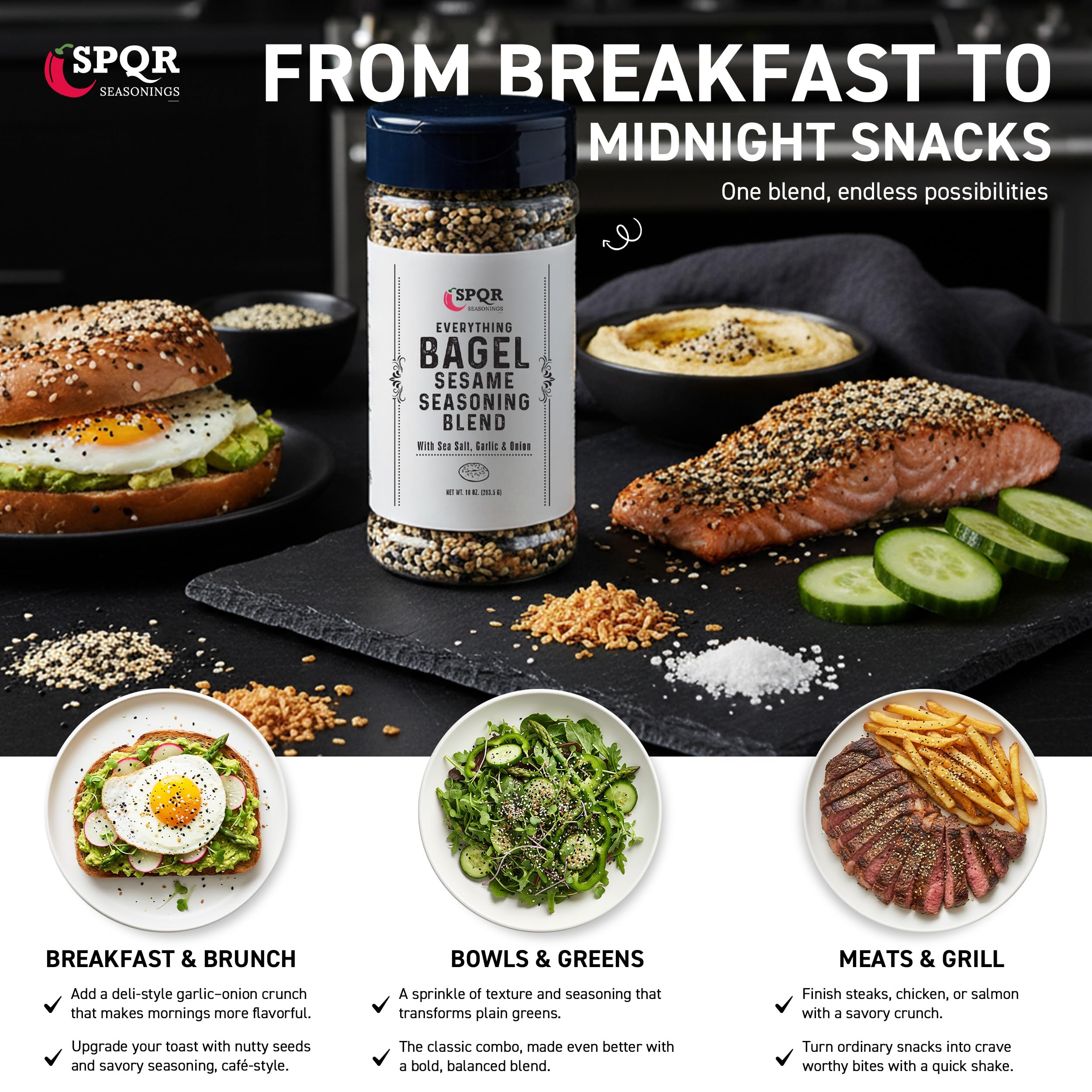 SPQR Everything Bagel Seasoning garlic flakes highlight