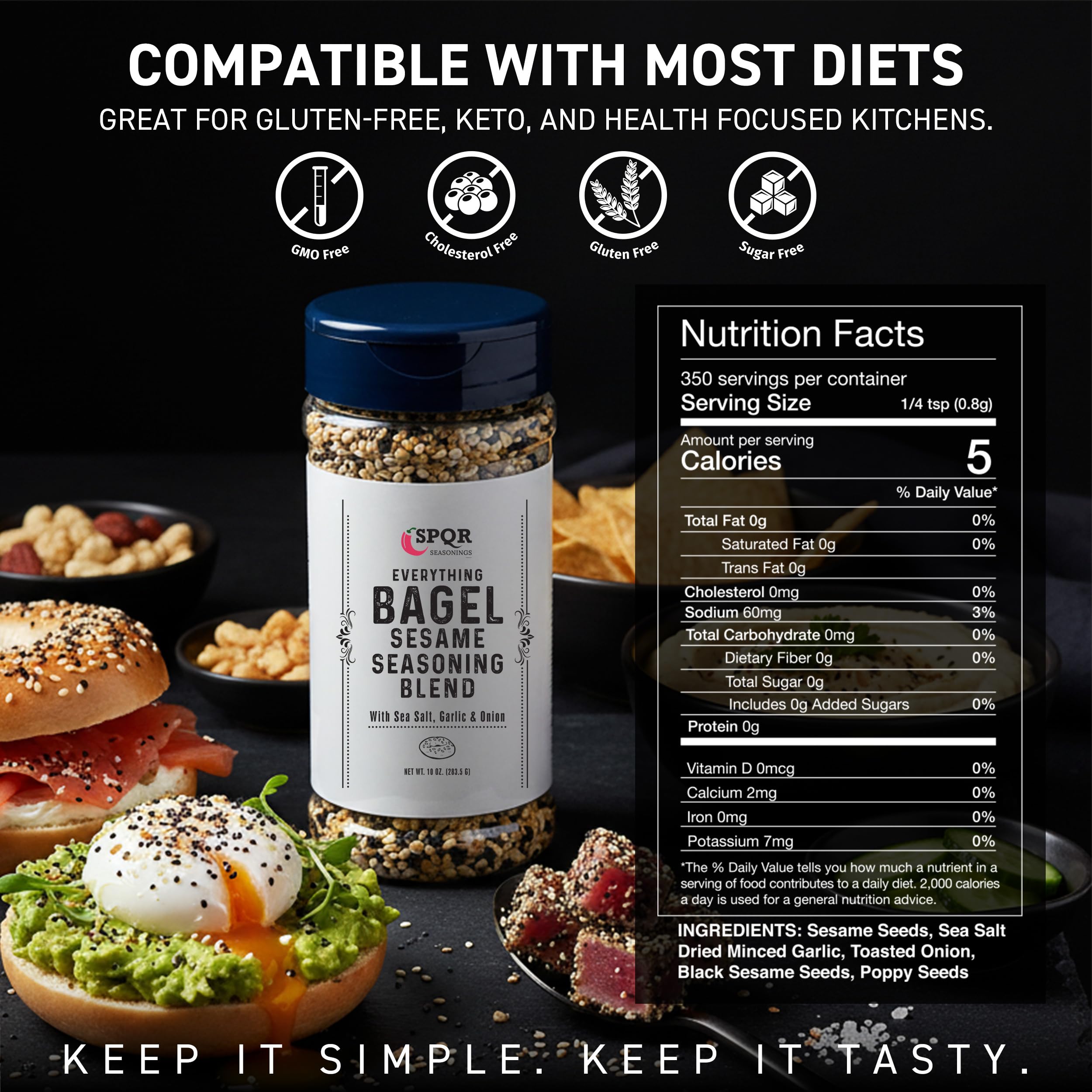 SPQR Everything Bagel Seasoning label close-up with toasted seeds