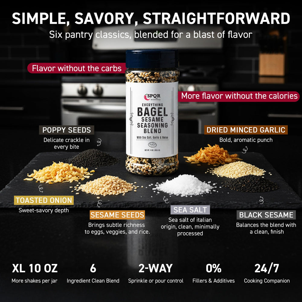 SPQR Everything Bagel Seasoning two pour sizes for versatile use