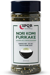SPQR Seasonings Nori Komi Furikake bottle close-up for savory rice topping