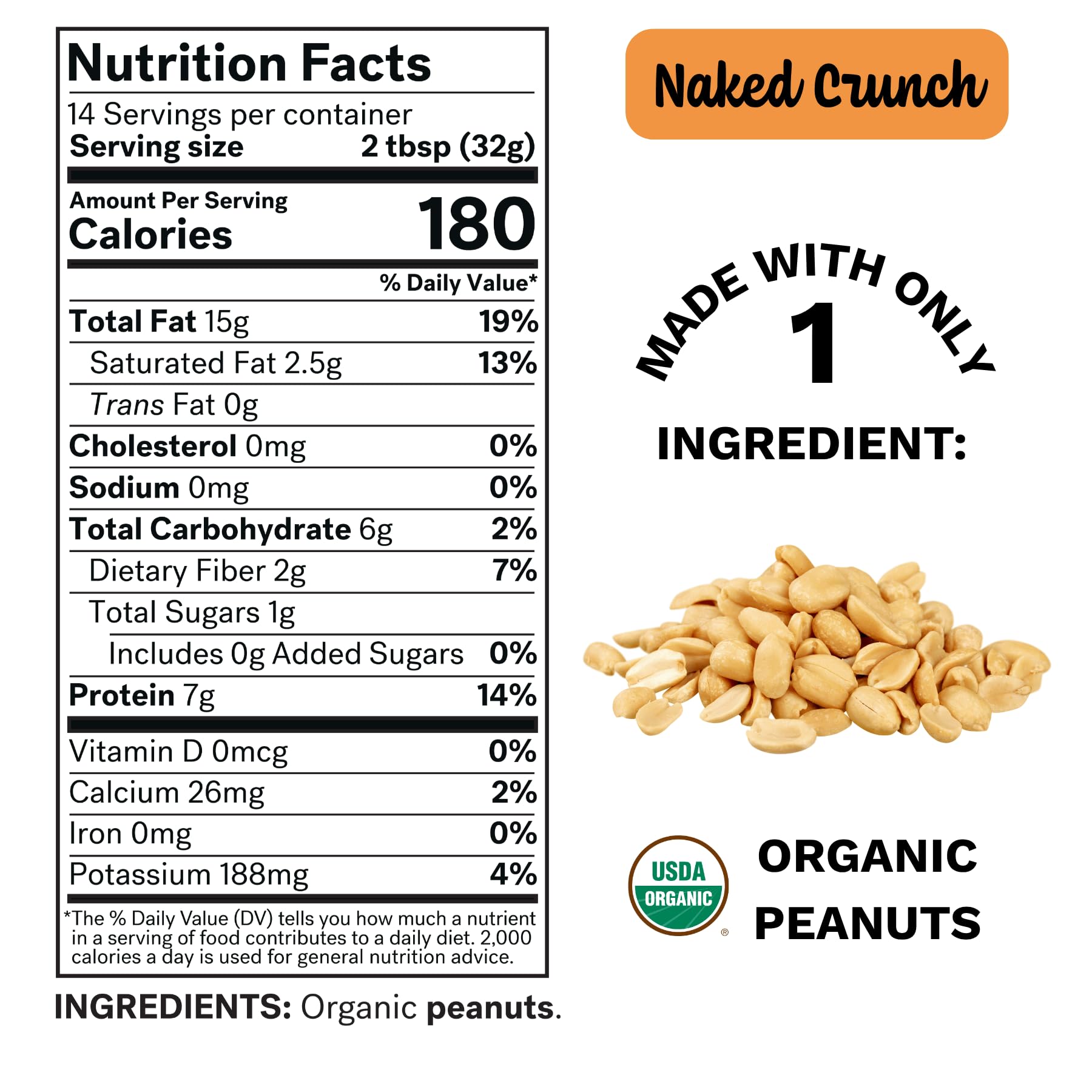 Spread The Love Naked Crunch organic ingredients seal highlighting no added sugar