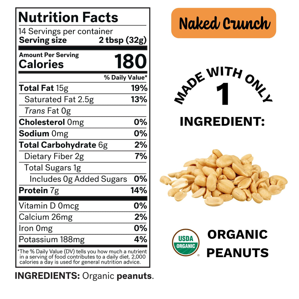 Spread The Love Naked Crunch organic ingredients seal highlighting no added sugar