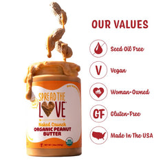 Spread The Love Naked Crunch creamy swirl on bread emphasizes vegan gluten-free snack