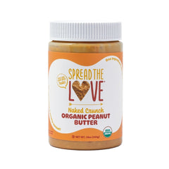 Spread The Love Naked Crunch peanut butter jar close-up showing creamy texture for toast