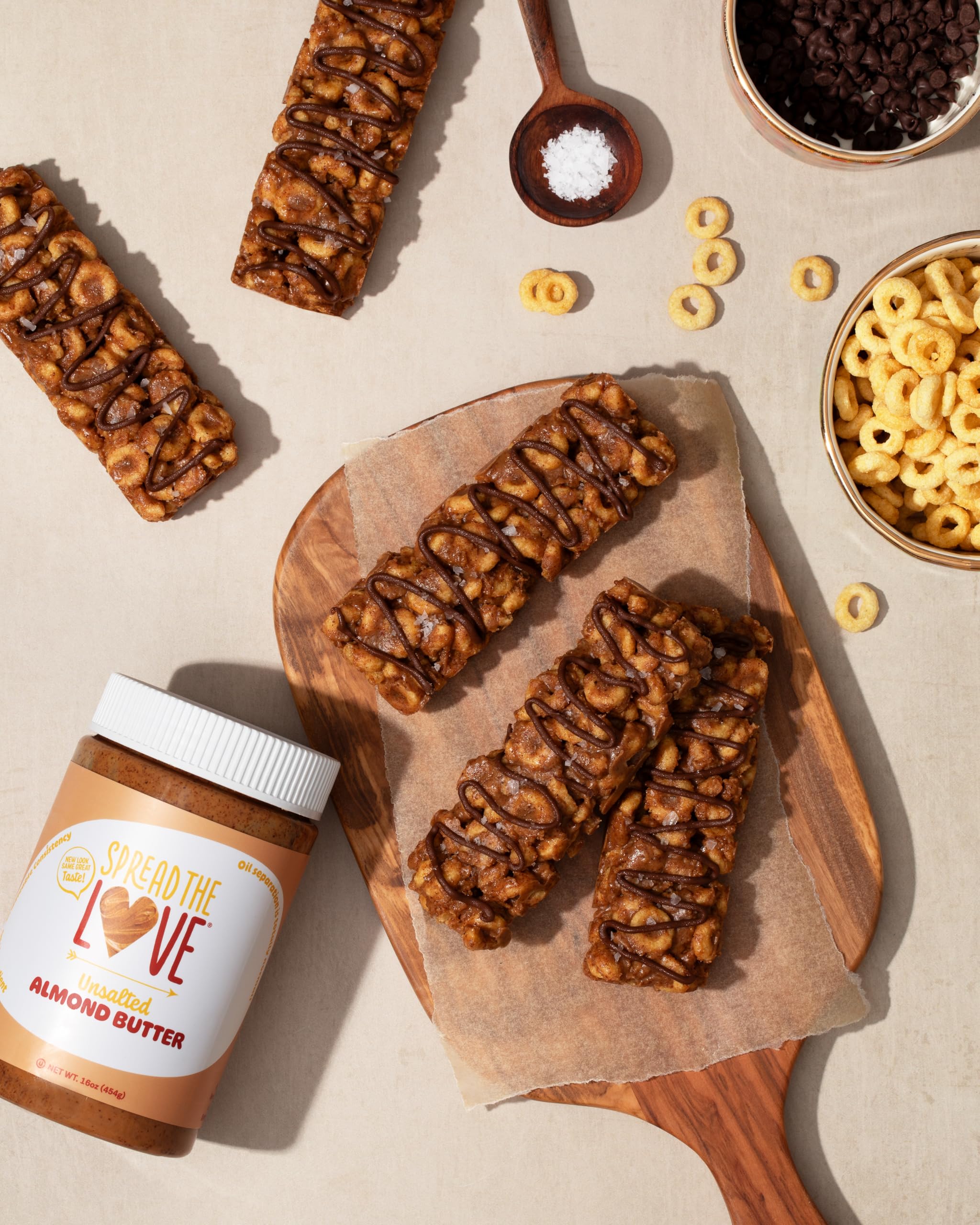Spread The Love almond butter kitchen scene showcasing versatility and clean ingredients.