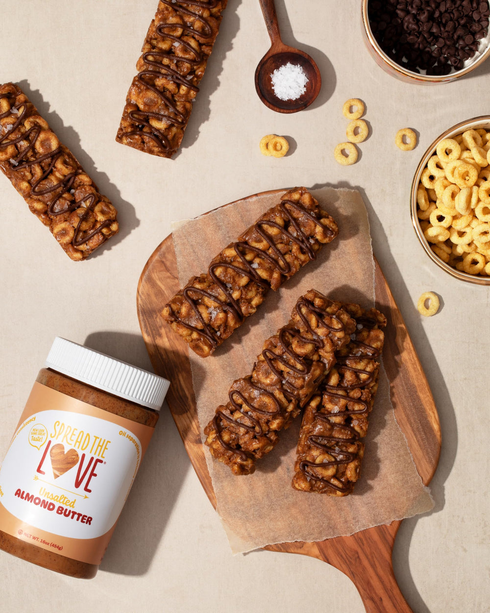 Spread The Love almond butter kitchen scene showcasing versatility and clean ingredients.