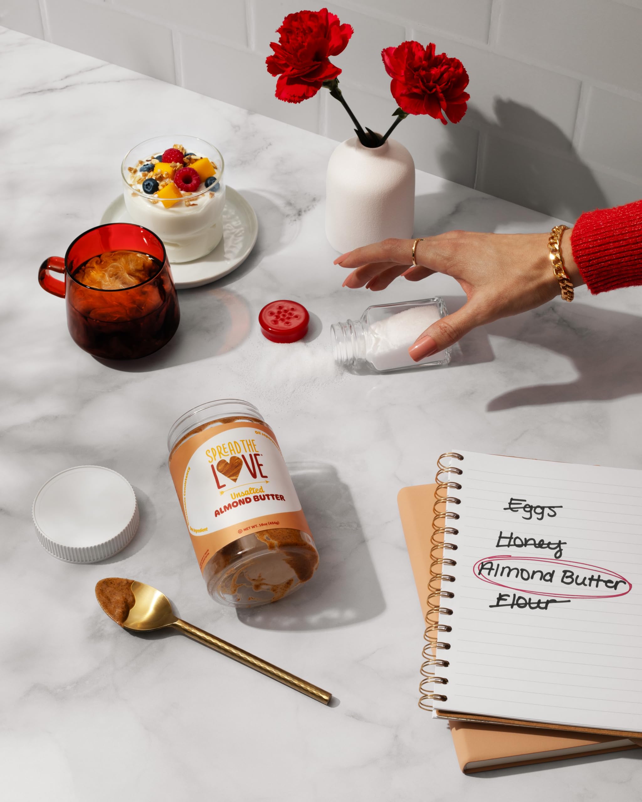 Spread The Love almond butter small-batch label highlights California origin.