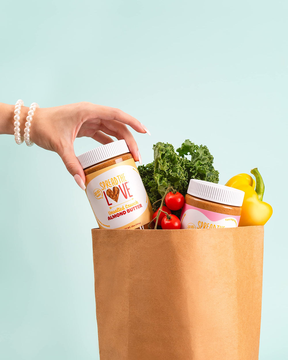 Spread The Love unsalted almond butter as a versatile pantry ingredient.