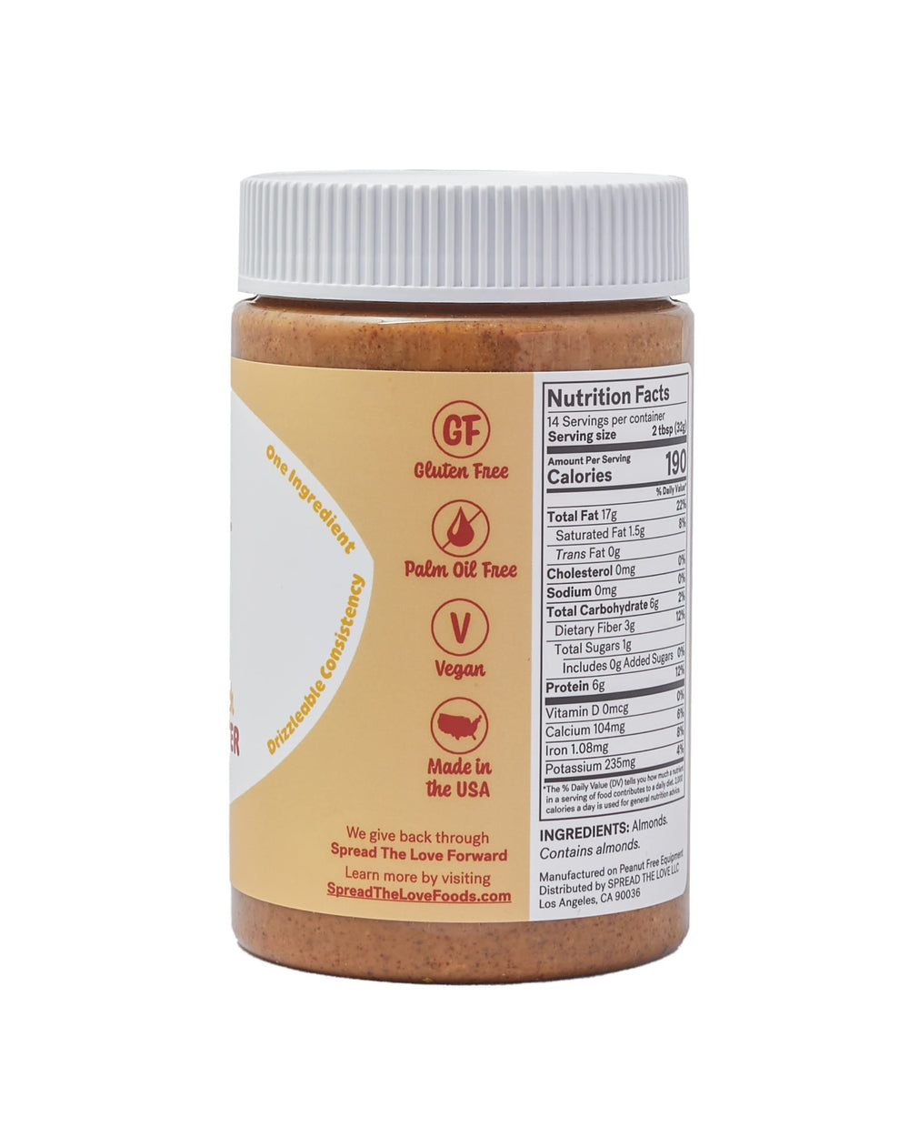 Spread The Love almond butter added to a smoothie for creamy flavor boost.