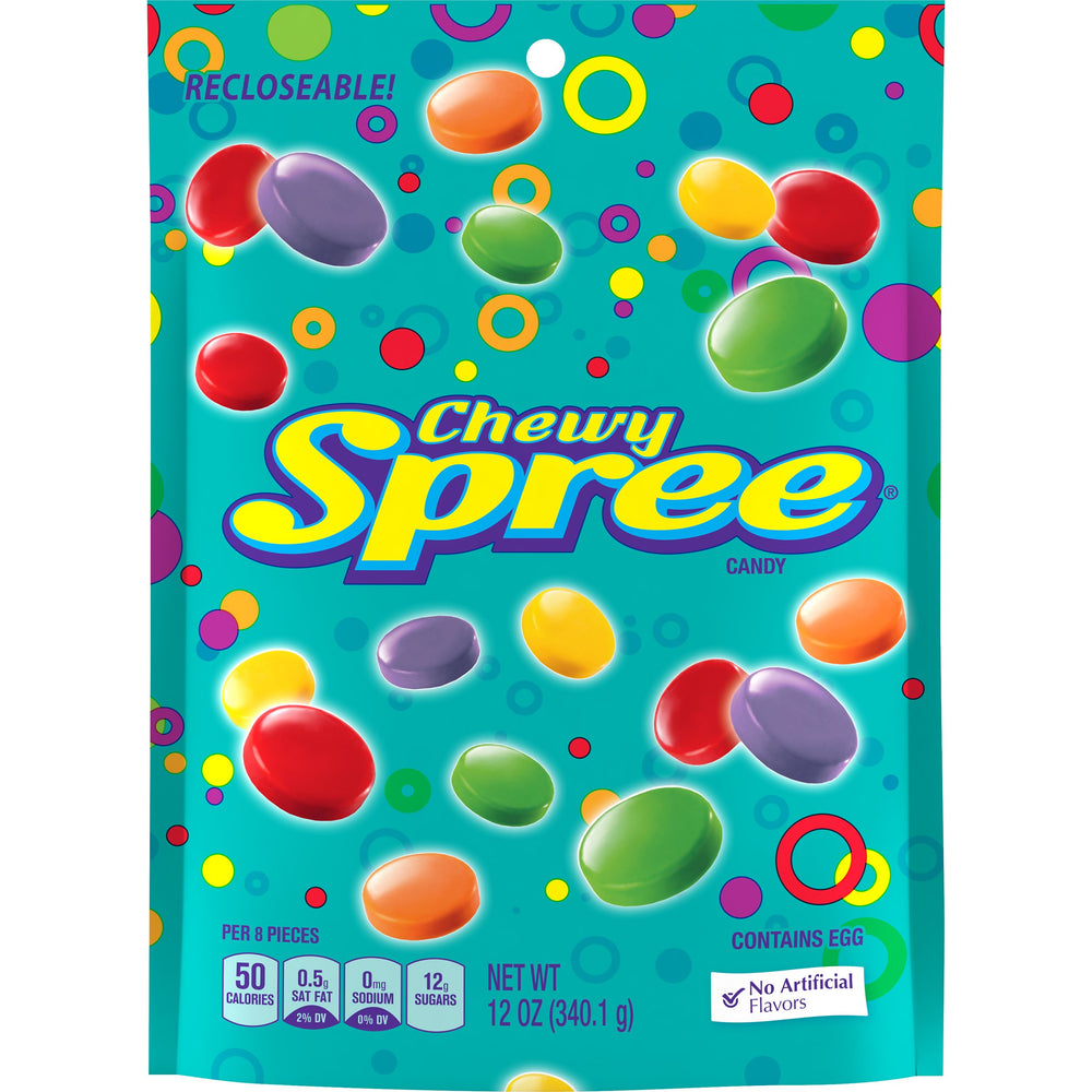 Spree Wonka chewy candy 12 oz pack front view with resealable bag.