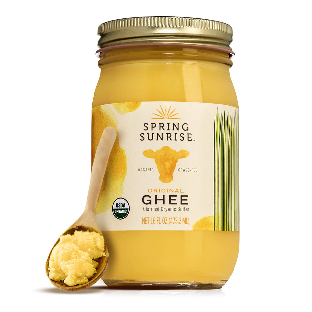 Spring Sunrise Ghee jar shows rich golden color, ideal for high-heat cooking