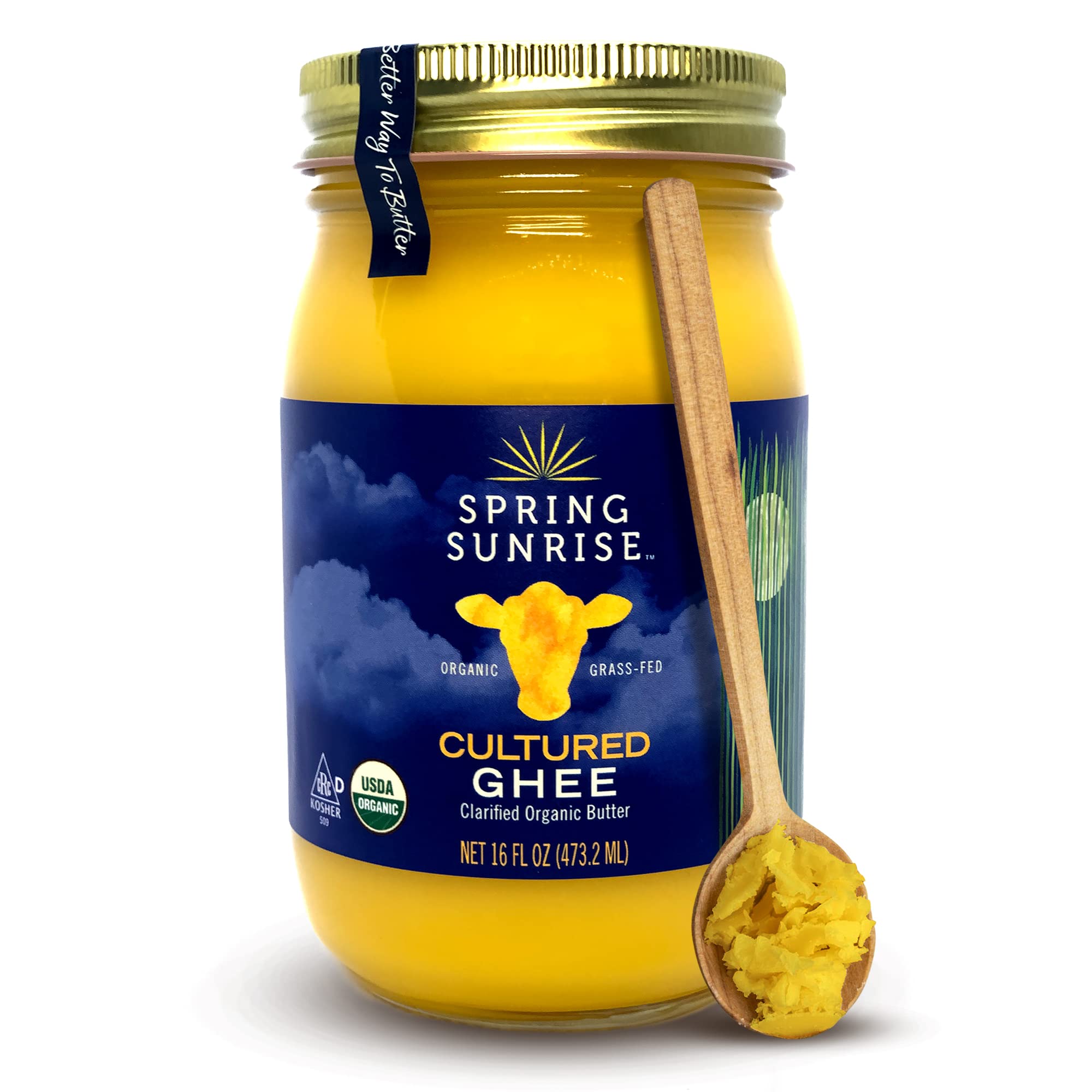 Spring Sunrise Grass Fed Ghee jar on counter for keto-friendly cooking