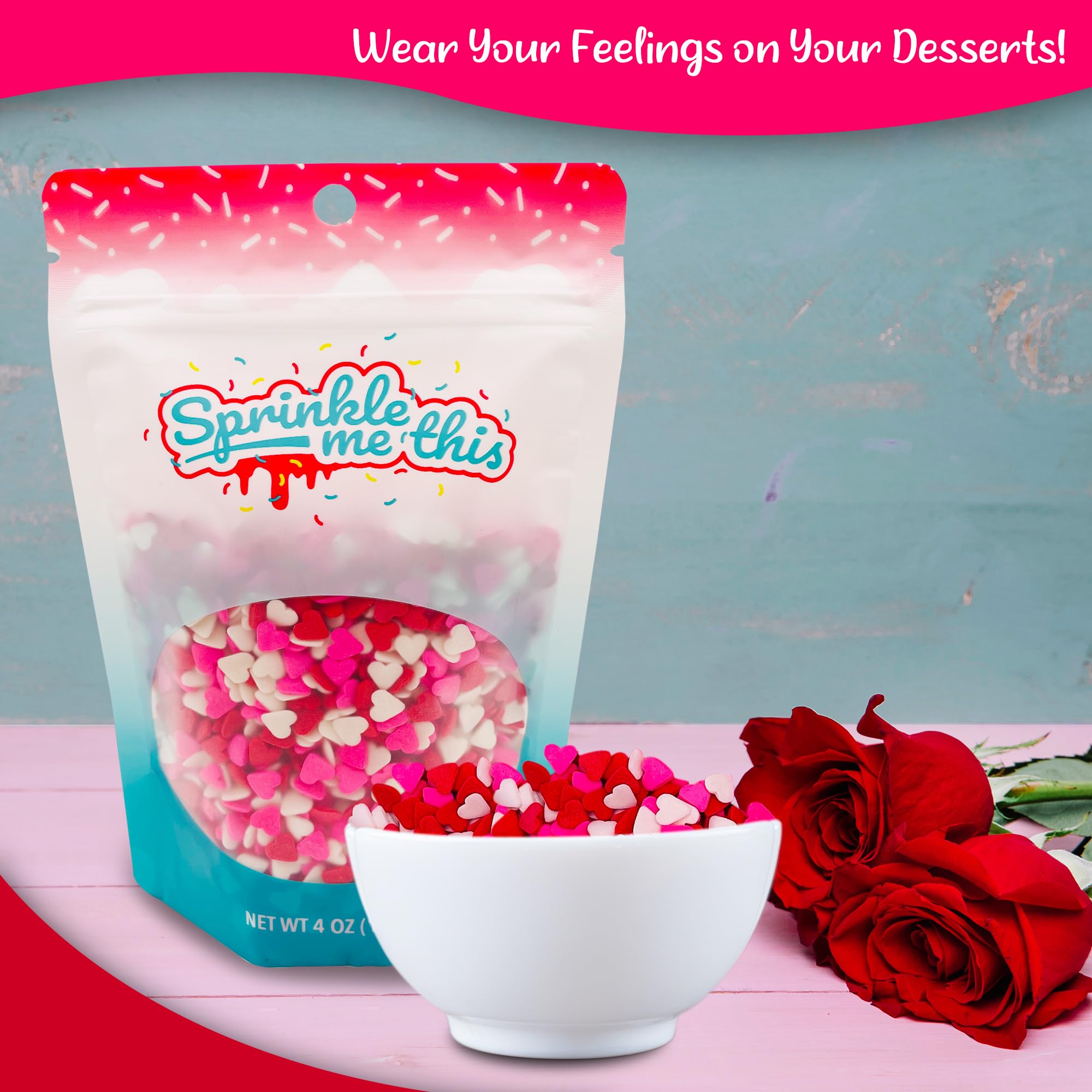 Red heart sprinkles perfect on cookies and cupcakes for Valentine treats