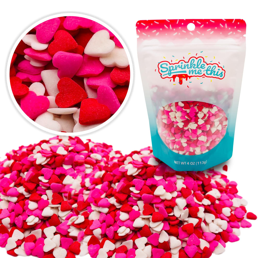 White heart sprinkles add a charming topping to ice cream