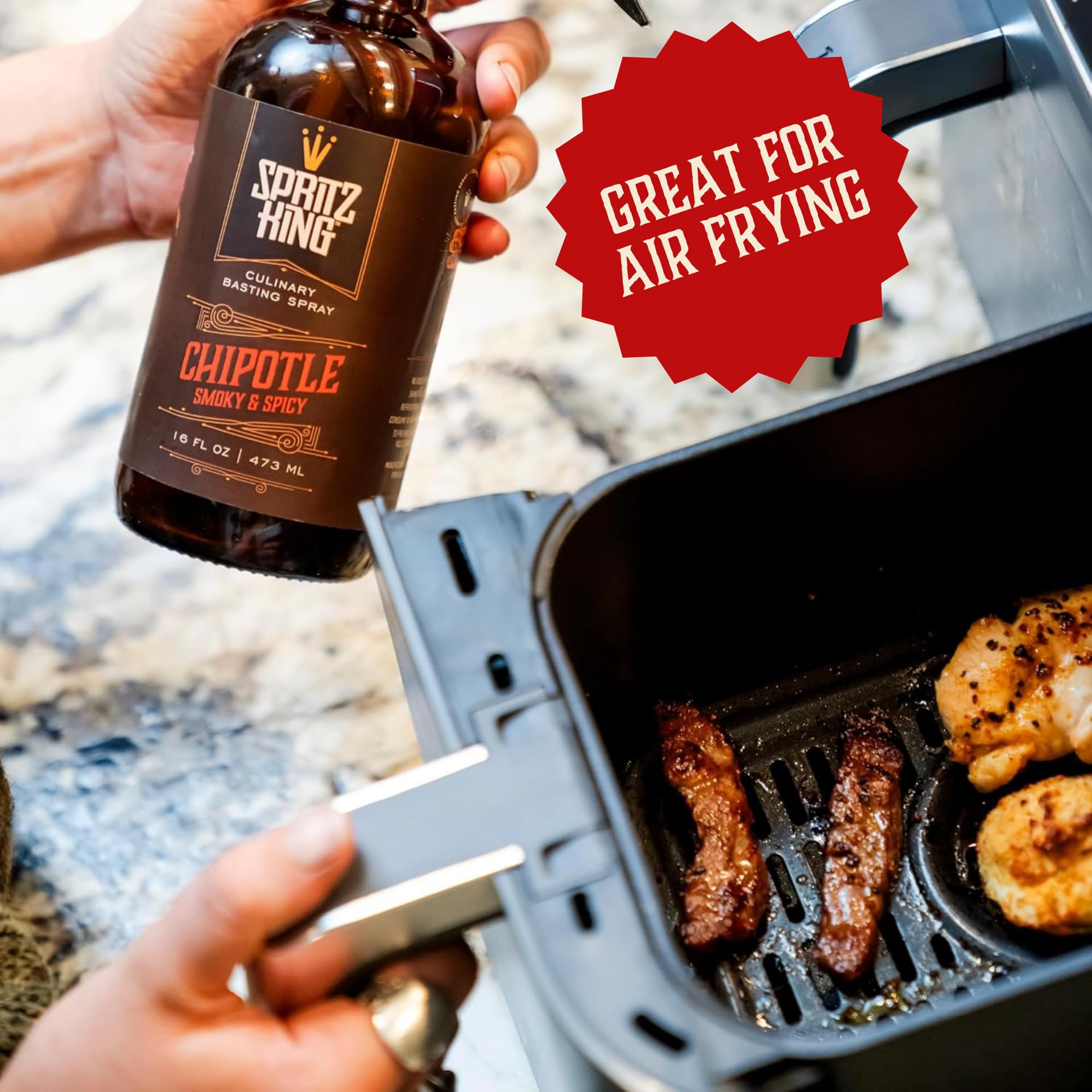Spritz King works in air frying for moisture-sealed results